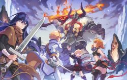  1boy 1girl 4boys ahoge ankle_boots antenna_hair arm_wrap arms_behind_back artist_request ascot bare_arms bare_shoulders belt belt_buckle black_boots black_coat black_gloves black_helmet black_pants black_shirt black_shorts black_skin black_sleeves blonde_hair blue_ascot blue_eyes blue_hair boots boris_jinneman bracer braid braided_beard breasts brown_belt brown_cape brown_shorts buckle buttons cape capelet capelet_belt character_request child closed_mouth coat collared_capelet collared_coat collared_shirt colored_skin cowboy_shot crop_top cropped_shirt cross-laced_capelet cross-laced_clothes crossed_belts dress_pants dress_shirt facial_hair fake_horns fingernails fire flaming_weapon frilled_sleeves frills frown fur-trimmed_boots fur_trim giant gloves gold_buckle gold_buttons green_eyes grey_eyes hair_between_eyes helmet high_collar holding holding_sword holding_weapon holding_whip horned_helmet horns jewelry knee_boots large_belt leg_up long_hair long_mustache long_sidelocks long_sleeves looking_to_the_side lucian_kaltz medium_breasts midriff mila_nebraska multiple_belts multiple_boys mustache necklace nexon nocturne_de_vien official_art open_hand open_mouth orange_hair outdoors over_shoulder pants pelt profile red_belt red_facial_hair saber_(weapon) second-party_source shirt short_hair shorts shoulder_belt sidelocks simple_background skinny skull_necklace sleeve_cuffs sleeveless sleeveless_shirt snowing solo standing straight_hair sword sword_knot sword_over_shoulder tales_weaver tankard tassel thigh_boots three-quarter_sleeves tight_clothes tight_shirt turtleneck turtleneck_capelet turtleneck_shirt two-sided_coat two-sided_fabric undershirt viking weapon weapon_over_shoulder white_capelet white_coat white_gloves white_pants white_shirt white_sleeves wing_collar yarm_helmet 