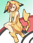  1girl animal_costume brown_eyes brown_hair highres kamo_(yokaze) misaka_mikoto pikachu pikachu_(cosplay) pokemon short_hair to_aru_kagaku_no_railgun to_aru_majutsu_no_index 