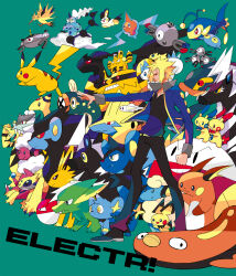  1boy :3 ampharos black_pants black_shoes blitzle blonde_hair blue_eyes blue_jacket blue_shirt bright_pupils chinchou closed_mouth collarbone colored_sclera commentary_request crossed_arms eelektrik eelektross electabuzz electivire electrike electrode_(pokemon) elekid emolga fangs flaaffy floating flying galvantula green_background grin highres horns iroiro_(hairoo) jacket jolteon joltik lanturn long_sleeves luxio luxray magnemite magnet magneton magnezone manectric mareep minun nostrils on_head on_shoulder one-eyed open_clothes open_jacket outstretched_arm pachirisu pants pichu pikachu plusle pokemon pokemon_(creature) pokemon_dppt pokemon_on_head pokemon_on_shoulder raichu raikou red_eyes red_sclera rotom rotom_(normal) screw shinx shirt shoes short_hair simple_background single_horn smile spiky_hair standing stunfisk teeth thundurus thundurus_(incarnate) tynamo volkner_(pokemon) voltorb white_pupils yellow_eyes yellow_pupils yellow_sclera zapdos zebstrika zekrom 