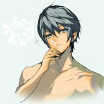  akaga_hirotaka blue_eyes blue_hair free! male nanase_haruka_(free!) shirtless short_hair 