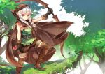  apple boots bow_(weapon) braid cloak dragon&#039;s_crown elf_(dragon&#039;s_crown) food fruit gloves highres hood long_hair nature quiver tree twin_braids violet_eyes weapon white_hair 