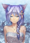  1girl animal_ears bare_shoulders blue_eyes blue_hair braid cat_ears hair_ornament original raijuu_(bakanara) short_hair smile solo 