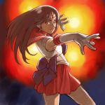  1girl bishoujo_senshi_sailor_moon black_eyes black_hair elbow_gloves gloves hino_rei long_hair open_mouth outstretched_hand pose red_skirt sailor_mars sivva skirt sleeveless tiara white_gloves 