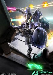  assault_visor card_(medium) commentary_request copyright_name copyright_notice energy_sword green_visor gundam gundam_arsenal_base gundam_wing holding holding_weapon igaraigara mecha mecha_focus mobile_suit no_humans official_art robot science_fiction space sword tallgeese_ii weapon 
