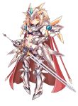  amber_eyes armor blonde_hair breasts cape romikawa short_hair simple_background sword tagme weapon 