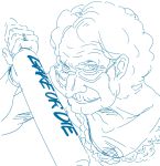  breasts cleavage cookie_clicker english glasses grandma_(cookie_clicker) mitsumoto_jouji monochrome rolling_pin sketch 