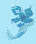 1girl blue_eyes blue_hair bubble head_fins japanese_clothes kimono looking_at_viewer mermaid mitsumoto_jouji monster_girl obi open_mouth smile solo touhou underwater wakasagihime 
