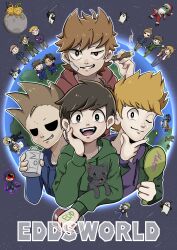  3girls 6+boys :d absolutely_everyone absurdres alien animal animification antenna_hair arms_up bandage_on_cheek bandage_on_face bandages beard bird black_cloak blonde_hair blue_coat blue_hoodie bottle bright_pupils brown_hair can cat character_name character_request christopher_bingbong_(eddsworld) cigar cloak coat cola colored_skin commander_bai_(eddsworld) commentary_request copyright_name crossed_arms drink drink_can dual_persona earth_(planet) edd_(eddsworld) eddsworld eduardo_(eddsworld) ell_(eddsworld) english_text everyone eyepatch facial_hair genderswap genderswap_(mtf) green_eyes green_jacket green_skin grey_cat grin guitar hair_ears hand_on_own_face hat hellucard_(eddsworld) highres holding holding_animal holding_bottle holding_can holding_cat holding_cigar holding_drink holding_guitar holding_instrument holding_mirror hollow_eyes hood hood_down hood_up hoodie instrument jacket jon_(eddsworld) kashimiato katana l_hand larry_(eddsworld) long_hair looking_at_viewer low_ponytail male_focus mark_(eddsworld) matilda_(eddsworld) matt_(eddsworld) mirror moon multiple_boys multiple_girls one_eye_closed open_clothes open_jacket orange_hair patryck_(eddsworld) paul_(eddsworld) penguin planet ponytail purple_hoodie red_eyes red_hoodie ringo_(eddsworld) santa_hat short_hair skull_print smile smoke smoking space spiky_hair star_(sky) sword tamara_(eddsworld) tom_(eddsworld) topknot tord_(eddsworld) uneven_eyes violet_eyes weapon white_pupils zanta_claus_(eddsworld) zombie 