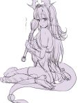  1girl highres long_hair monochrome piiko_(aa_doushiyou) puzzle_&amp;_dragons sakuya_(p&amp;d) sitting solo tail wariza 