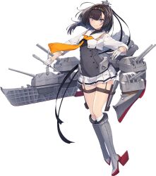  1girl ahoge akizuki_(kancolle) akizuki_kai_ni_(kancolle) black_hair black_headband blue_eyes blunt_bangs boots breasts chou-10cm-hou-chan chou-10cm-hou-chan_(akizuki's) cropped_jacket full_body game_cg garter_belt gloves grey_boots hachimaki headband headgear jacket kantai_collection knee_boots looking_at_viewer official_art ponytail rigging rudder_footwear sailor_collar shizuma_yoshinori short_hair skirt small_breasts solo thighs transparent_background white_gloves white_jacket white_sailor_collar white_skirt 