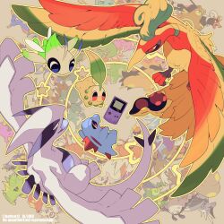  anniversary bayleef bellsprout celebi chikorita claws cleffa closed_mouth colored_skin corsola croconaw cyndaquil delibird entei fangs feraligatr full_body game_boy game_boy_color handheld_game_console highres ho-oh hoothoot hoppip houndoom igglybuff kingdra lanturn lugia mamebato mantine mareep meganium nintendo no_humans noctowl octillery open_mouth piloswine pokemon pokemon_(creature) pokemon_focus pokemon_gsc politoed quagsire raikou red_eyes remoraid scizor skarmory slugma smile starter_pokemon_trio sudowoodo suicune tail totodile twitter_username typhlosion tyranitar ursaring wobbuffet 