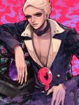  1boy blonde_hair formal jewelry jojo_no_kimyou_na_bouken mushiro necklace prosciutto solo suit tegaki 