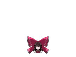  1girl ascot black_eyes bow brown_hair detached_sleeves frilled_bow frills hair_bow hair_tubes hakurei_reimu hashtag-only_commentary highres huge_bow jitome looking_at_viewer narita1220019 red_bow simple_background solo touhou triangle_mouth white_background white_sleeves yellow_ascot 