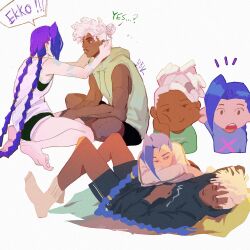  1boy 1girl arcane:_league_of_legends asymmetrical_bangs bbk_(bbkblgb) blue_hair braid couple dark-skinned_male dark_skin dreadlocks ekko_(league_of_legends) hashtag-only_commentary highres jinx_(league_of_legends) league_of_legends mohawk tattoo twin_braids undercut white_hair 