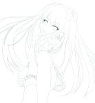  1girl character_request lineart long_hair looking_at_viewer monochrome solo thighhighs twintails wingheart 