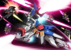  battle damaged dual_wielding energy_sword epic explosion gundam gundam_age gundam_age-2 gundam_age-2_double_bullet robographer sword weapon zedas-m 