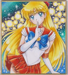 1girl adult_swim aino_minako bishoujo_senshi_sailor_moon bishoujo_senshi_sailor_moon_r bishoujo_senshi_sailor_moon_r:_the_movie bishoujo_senshi_sailor_moon_s bishoujo_senshi_sailor_moon_s:_the_movie bishoujo_senshi_sailor_moon_supers bishoujo_senshi_sailor_moon_supers:_the_movie blonde_hair blue_eyes breasts chikoto chikoto_(kztc4472) earrings gloves highres jewelry long_hair miniskirt sailor_venus short_sleeves skirt toei_company toonami very_long_hair viz_media