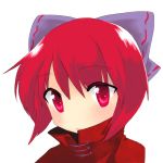  1girl bow bust cape expressionless hair_bow high_collar looking_at_viewer pokopoiyo red_eyes redhead sekibanki short_hair simple_background solo touhou white_background 
