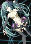  1girl aqua_hair black_legwear breasts bridal_gauntlets colored green_eyes hatsune_miku highres hoshino_sora long_hair miku_append smile solo thighhighs twintails very_long_hair vocaloid vocaloid_append 