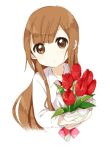  1girl bouquet brown_eyes brown_hair flower long_hair lowres namori oomuro_hanako simple_background solo white_background yuru_yuri 