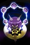  1girl antennae bob_cut dark_skin electricity konna-nani mighty_no._3 mighty_no._9 purple_hair red_eyes robot sharp_teeth short_hair smile solo 