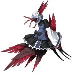  blue_hair bow dress frills horns mazeran multicolored_hair persona red_wings simple_background solo tokiko_(touhou) touhou transparent_background two-tone_hair white_hair wings 