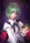  1girl antenna_hair antennae brown_eyes bust cape dress_shirt face firefly green_hair lips looking_at_viewer matsuda_(matsukichi) shirt short_hair smile solo touhou wriggle_nightbug 