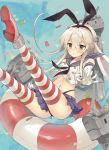  1girl anchor barrel black_panties blonde_hair bullet elbow_gloves gloves hair_ornament hairband hayama_eishi heart innertube kantai_collection long_hair panties personification rensouhou-chan shimakaze_(kantai_collection) striped striped_legwear thighhighs underwear white_gloves 