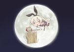  1girl black_panties chibi elbow_gloves errant gloves kantai_collection long_hair moon panties personification shimakaze_(kantai_collection) silver_hair solo thighhighs underwear white_gloves 