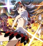  2girls :p breasts clouds crossover double_dealing_character explosion highres kijin_seija kill_la_kill multicolored_hair multiple_girls purple_hair red_eyes shope skirt sky smile sukuna_shinmyoumaru sword tongue touhou underboob weapon yin_yang 