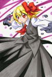  1girl blonde_hair blush blush_stickers bow darkness hair_bow kawachi_koorogi long_skirt marker_(medium) open_mouth outstretched_arms red_eyes rumia short_hair skirt solo touhou traditional_media 