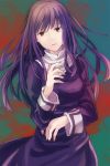  1girl asagami_fujino dress kara_no_kyoukai long_hair purple_hair red_eyes school_uniform solo zipon 