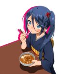  1girl blush bowl chopsticks eating food hair_between_eyes hair_ornament hair_stick hataraku_maou-sama! inuzuka_bouru japanese_clothes kamazuki_suzuno kimono noodles side_ponytail solo 