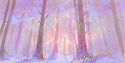  bare_tree commentary english_commentary forest grass highres landscape light_rays nature no_humans original painterly robertogatto scenery snow tree winter 