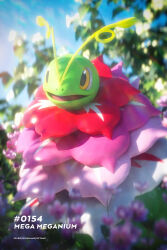  absurdres antennae celebi350300687 colored_skin commentary_request flower green_skin highres long_neck mega_meganium mega_pokemon meganium neck_flower no_humans open_mouth pokedex_number pokemon pokemon_(creature) pokemon_focus sauropod solo yellow_eyes 
