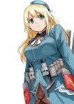  1girl atago_(kantai_collection) blonde_hair blush breasts green_eyes hat kantai_collection large_breasts long_hair looking_at_viewer military military_uniform personification smile solo uniform 