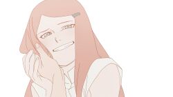  1girl absurdres blue_eyes highres long_hair namikaze_minato naruto_(series) naruto_shippuuden parted_lips pnpk_1013 pov red_hair simple_background smile solo_focus upper_body uzumaki_kushina white_background 