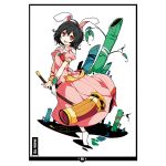  1girl adapted_costume alternate_costume animal_ears bamboo black_hair bow carrot character_name embellished_costume hammer ideolo inaba_tewi leaf long_skirt looking_at_viewer open_mouth puffy_sleeves rabbit_ears red_eyes short_hair short_sleeves skirt smile socks solo touhou vest 