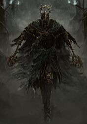  1other armor axe battle_axe boss_fight covered_eyes death_knight_(elden_ring) dual_wielding elden_ring elden_ring:_shadow_of_the_erdtree full_armor full_body graffitigw helmet helmet_over_eyes highres holding holding_axe lightning mask skeleton skull skull_mask solo undead weapon 