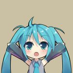  1girl ahoge aqua_eyes aqua_hair arms_up blush chibi detached_sleeves hatsune_miku long_hair lowres necktie open_mouth outstretched_arms simple_background solo sutorora twintails vocaloid 