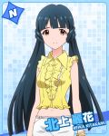  1girl blue_hair bracelet brown_eyes character_name idolmaster idolmaster_million_live! jewelry kitakami_reika long_hair looking_at_viewer midriff navel official_art smile solo twintails 