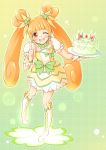  cake cure_rosetta dokidoki!_precure happy long_hair magical_girl odango orange_eyes orange_hair twintails wink yotsuba_alice 