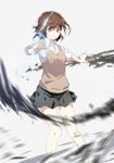  1girl absurdres brown_eyes brown_hair electricity highres hunter.g misaka_mikoto school_uniform short_hair solo to_aru_kagaku_no_railgun to_aru_majutsu_no_index 