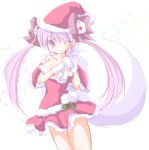  1girl breasts hat long_hair looking_at_viewer purple_hair santa_costume santa_hat shun_minihouse simple_background smile solo violet_eyes white_background wink 
