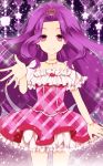  1girl aikatsu! bracelet dress frills jewelry kanzaki_mizuki long_hair necklace purple_hair red_eyes smile solo tiara 