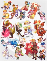 6+boys 6+girls :d ;d absurdres ahoge alolan_vulpix artist_name ash_ketchum belt black_hair blaziken blonde_hair blue_eyes blue_hair bonnie_(pokemon) boots bow bowtie braid braided_ponytail brock_(pokemon) brown_eyes chespin child chitozen_(pri_zen) chloe_(pokemon) cilan_(pokemon) cinderace clemont_(pokemon) closed_eyes commentary_request croagunk dark-skinned_female dark-skinned_male dark_skin dedenne delphox eevee english_text full_body glasses goh_(pokemon) green_bow green_bowtie green_hair hair_between_eyes hair_bow hair_rings hairband happy haxorus highres hikari_(pokemon) holding hug index_finger_raised iris_(pokemon) jacket jewelry kiawe_(pokemon) lana_(pokemon) lillie_(pokemon) looking_at_another looking_at_viewer mallow_(pokemon) marill max_(pokemon) may_(pokemon) misty_(pokemon) multicolored_hair multiple_boys multiple_girls munchlax necklace one_eye_closed open_clothes open_jacket open_mouth orange_hair pansage pants pikachu pink_boots pink_skirt piplup poke_ball poke_ball_(basic) pokemon pokemon_(anime) pokemon_(classic_anime) pokemon_(creature) pokemon_bw_(anime) pokemon_dppt_(anime) pokemon_journeys pokemon_rse_(anime) pokemon_sm_(anime) pokemon_xy_(anime) primarina psyduck red_hair serena_(pokemon) shirt shoes short_sleeves simple_background skirt smile sophocles_(pokemon) tail teeth thank_you togedemaru topless_male tracey_sketchit tsareena turtonator upper_teeth_only white_background wide_sleeves zygarde zygarde_core 