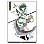  1girl alternate_hair_color anchor barefoot green_eyes green_hair hat ideolo looking_at_viewer murasa_minamitsu pants sailor_collar sailor_hat shirt short_hair short_sleeves smile solo touhou 