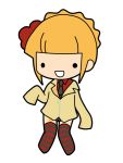  1girl :d beatrice blonde_hair chibi flower hair_flower hair_ornament kashiwa_kiseri necktie open_mouth smile striped striped_legwear tattoo thigh-highs umineko_no_naku_koro_ni 