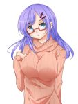  1girl breasts glasses hime_mia long_hair looking_at_viewer original simple_background solo violet_eyes white_background 