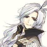  1boy androgynous feathers final_fantasy final_fantasy_ix fingerless_gloves gloves kuja long_hair looking_at_viewer male nail_polish simple_background smile solo white_background white_hair yadoso 